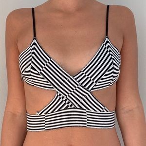 REHAB Black And White Stripe Crop Top Size S